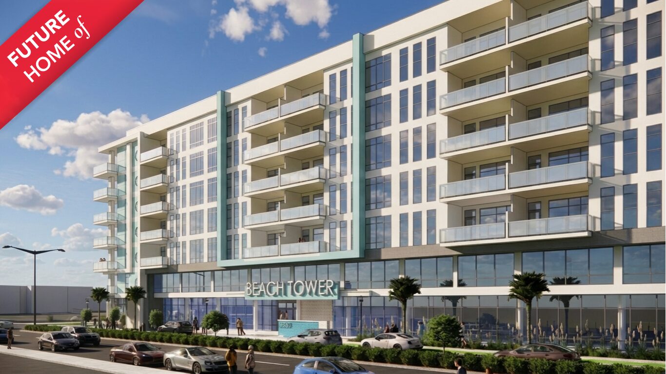 Beach Tower Hero Pacific Ave entrance with Future Home of Text