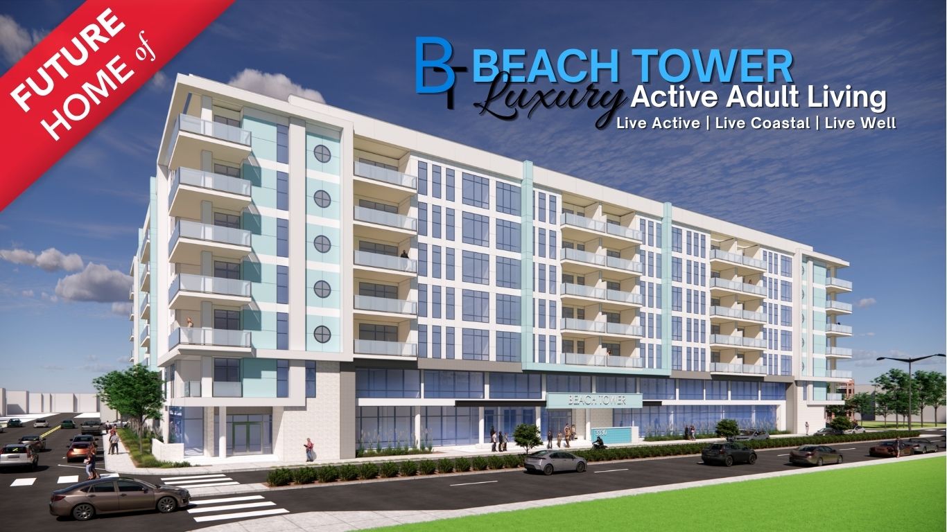 Beach Tower Hero Pacific Ave entrance with Future Home of Text